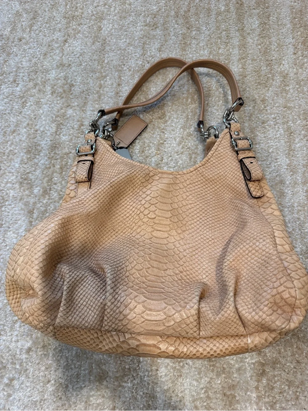 Coach Tan Embossed Snakeskin Leather Shoulder Bag